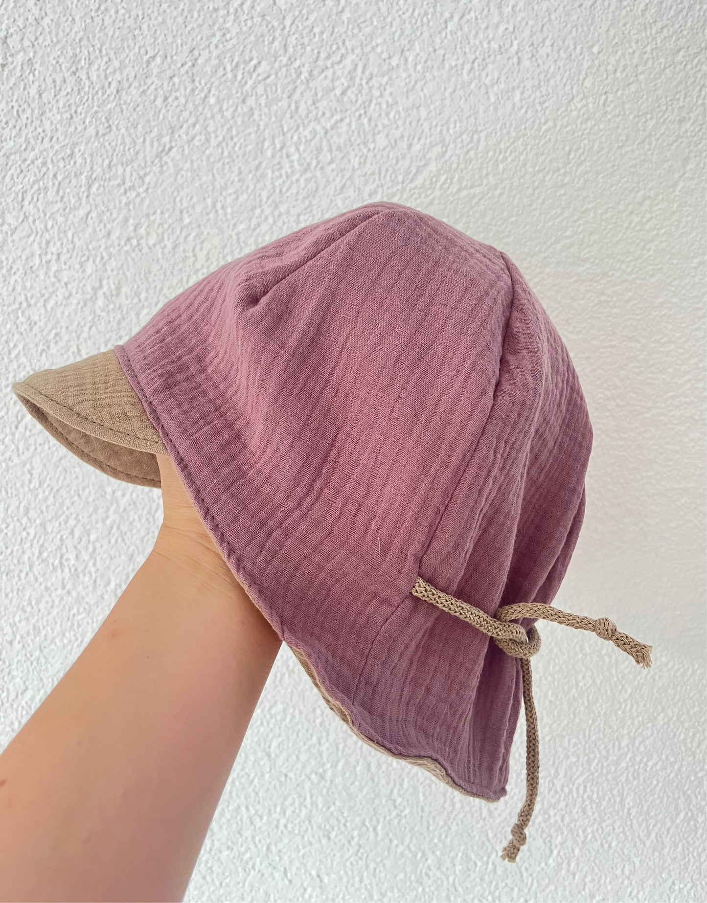 Musselin Hut, Sommerhut mit Nackenschutz, Colourblock mauve / beige