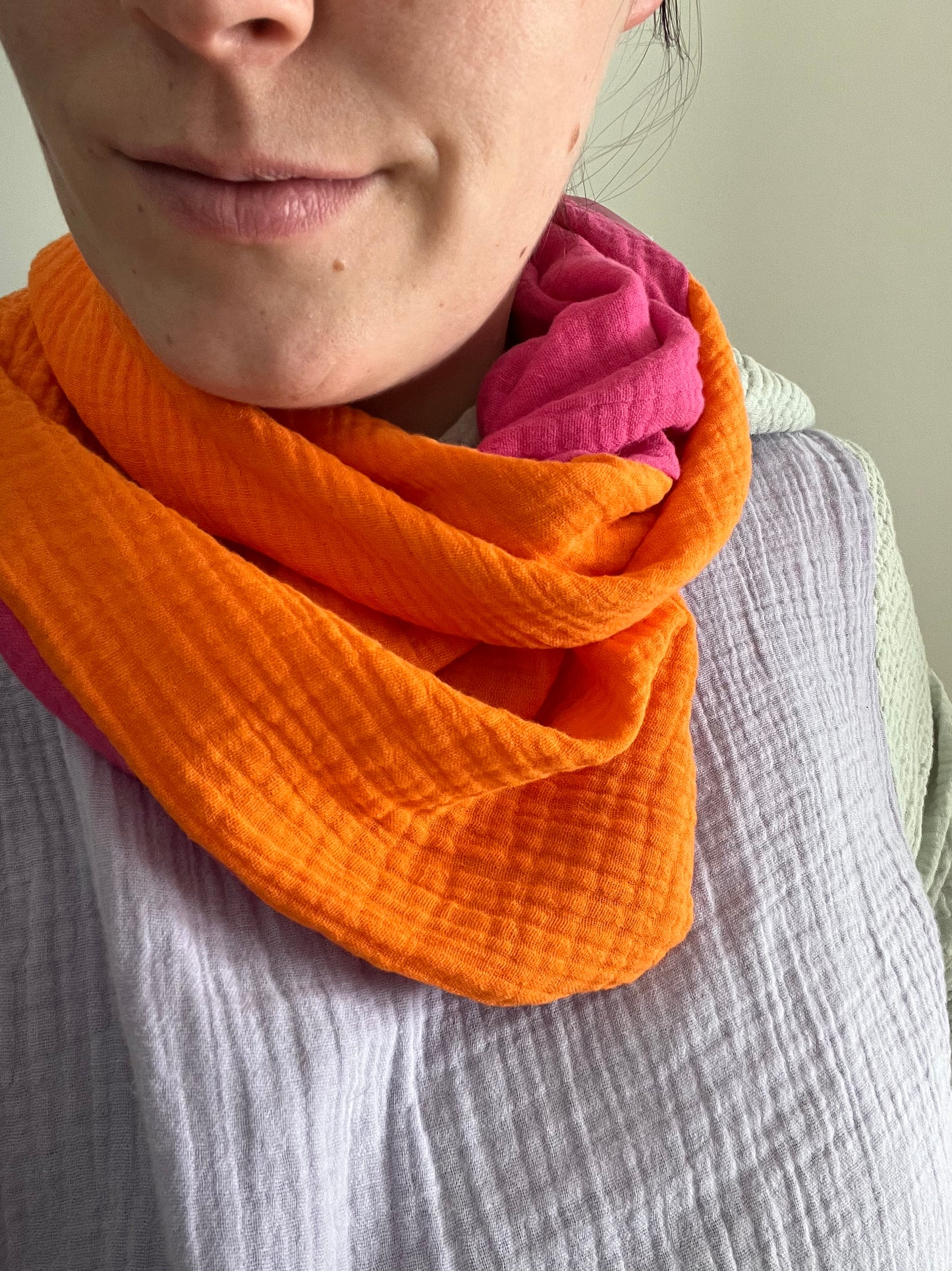 Halstuch Musselin Colourblock Pink Orange