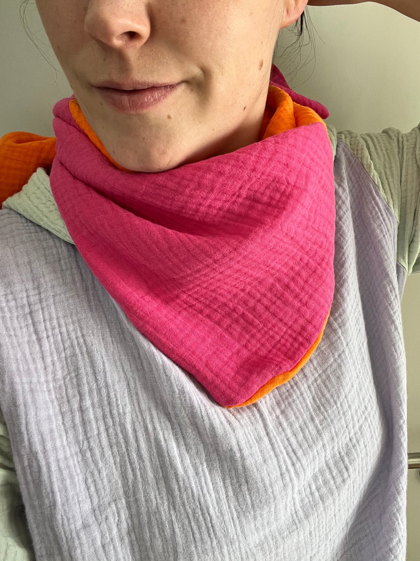 Halstuch Musselin Colourblock Pink Orange