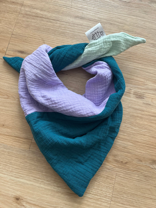 Halstuch Musselin Colourblock Petrol Flieder Mint