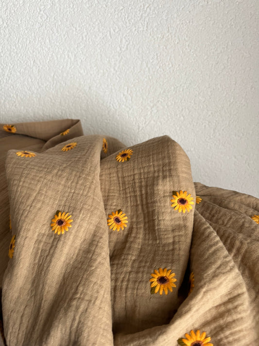 Musselin Decke mit Stickerei Sunflower Allover