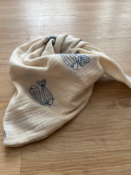 Halstuch Musselin Fische bestickt