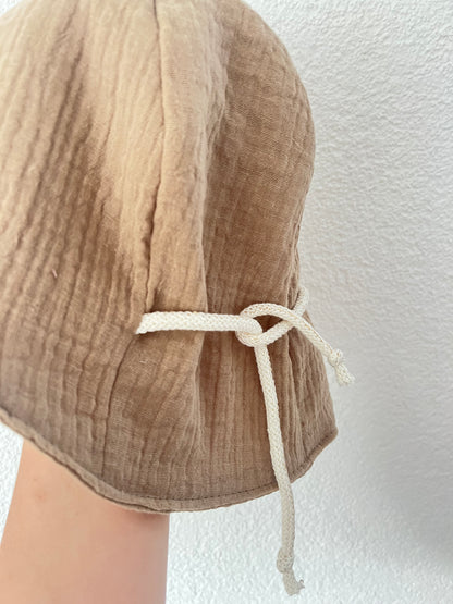 Musselin Hut, Sommerhut mit Nackenschutz, Beige