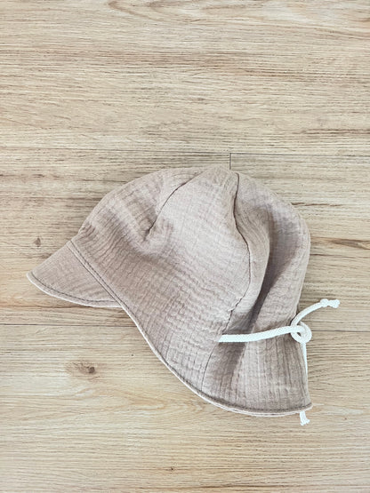 Musselin Hut, Sommerhut mit Nackenschutz, Beige