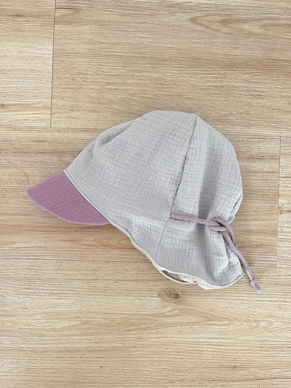 Musselin Hut, Sommerhut mit Nackenschutz, Colourblock beige / mauve