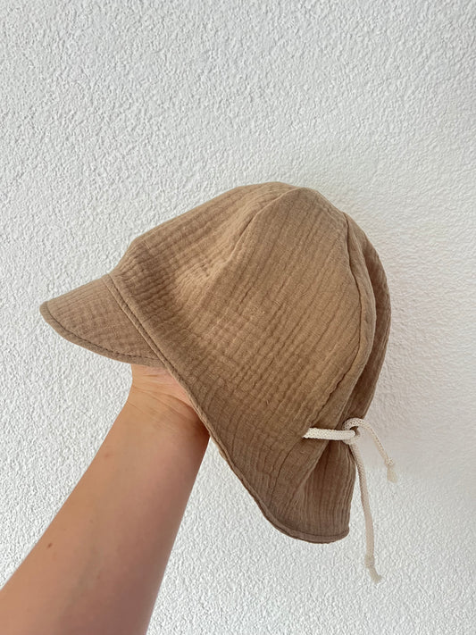 Musselin Hut, Sommerhut mit Nackenschutz, Beige