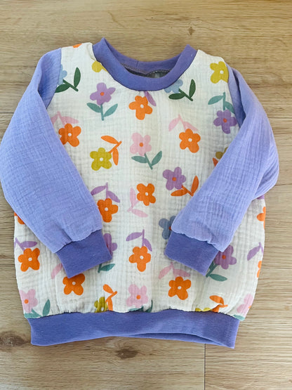 Musselin Sweater Blüten Pastell & Flieder