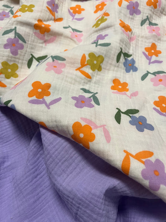 Musselin Decke Blumen Pastell & Flieder
