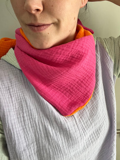 Halstuch Musselin Colourblock Pink Orange